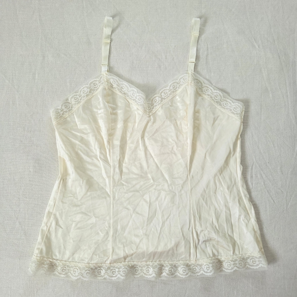 Vintage Ivory Lace Trim Cami Slip Tank Top Womens Medium Dainty Cottagecore